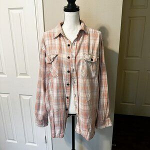 Distressed blush rosé flanel shirt - Size XL